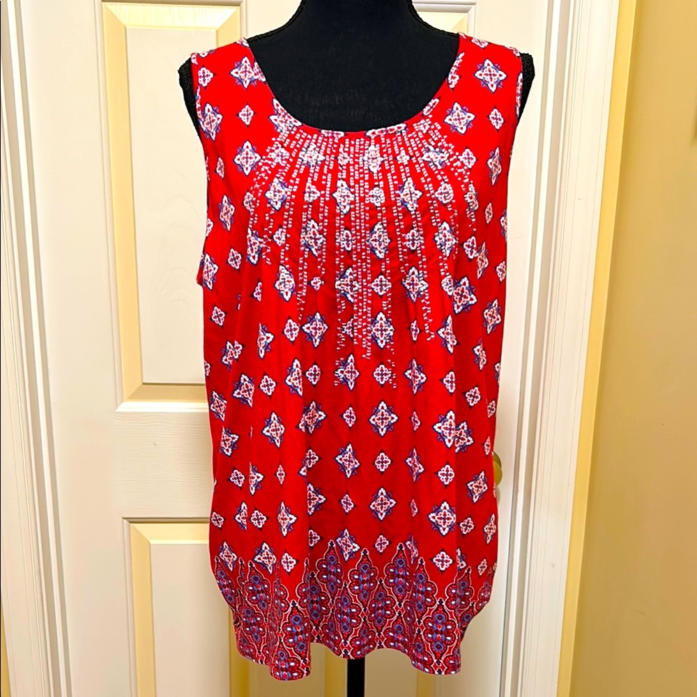 Charter Club Red Sleeveless Pleated Blouse